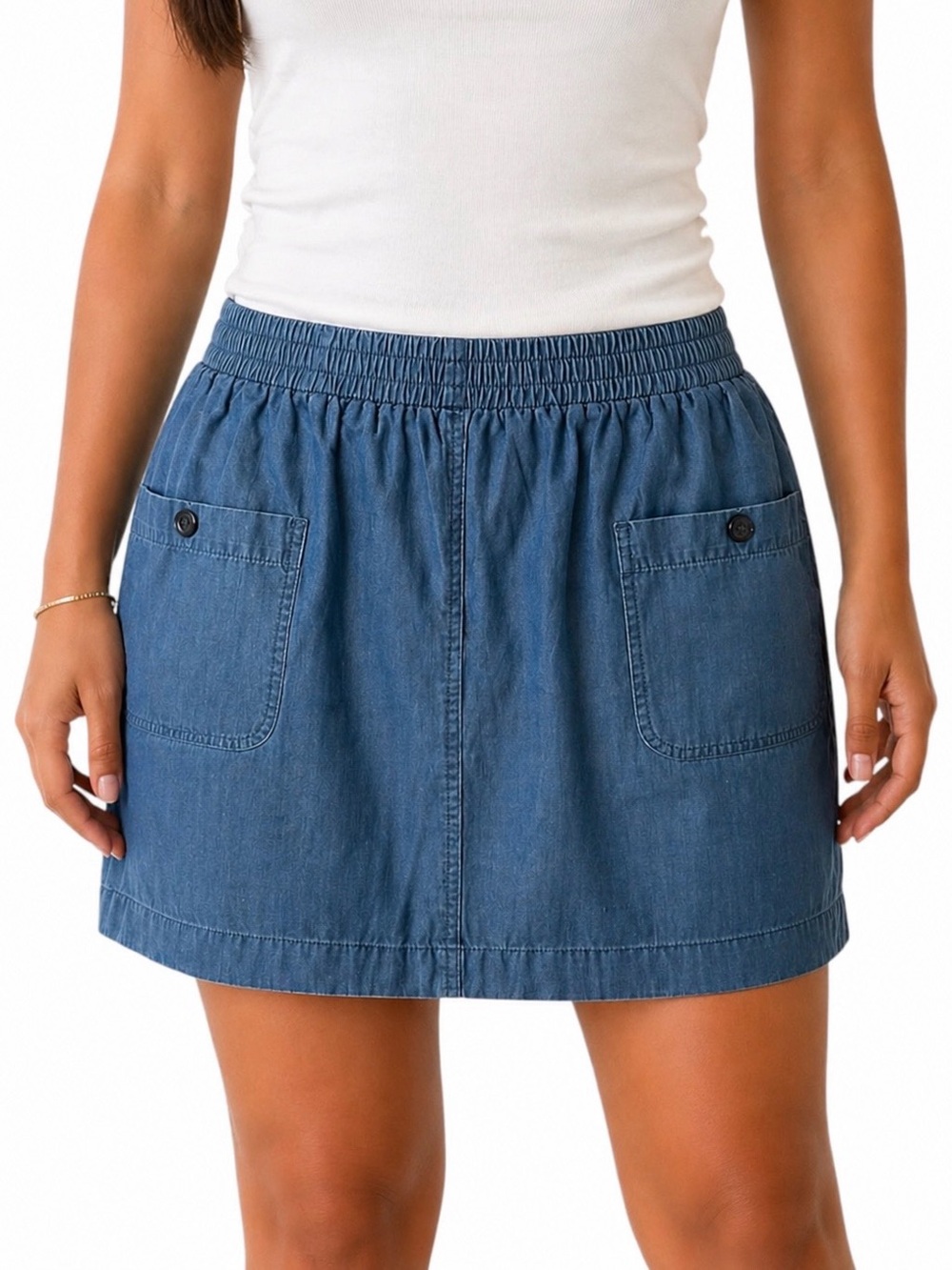 J. CREW Blue Cotton Skirt with Front Buttoned Pockets US 6